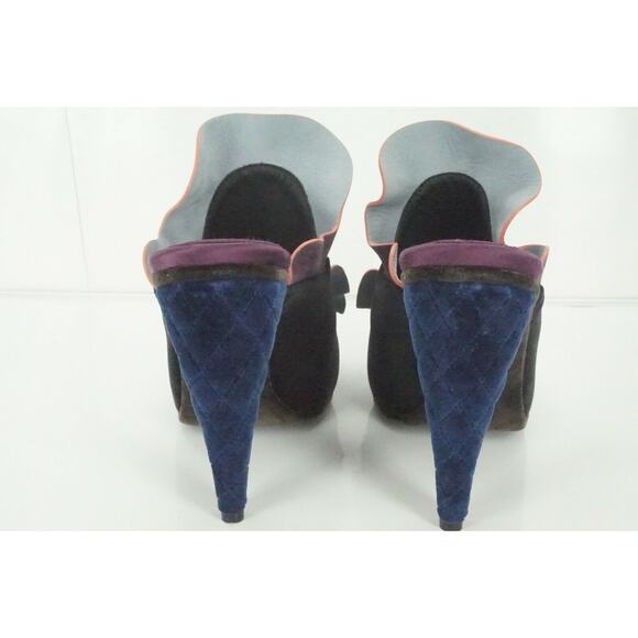 Fendi Velvet Ruffle Wave Slide Mule Pump SZ 38 Multi Purple NIB $650 Color Block - Picture 9 of 9